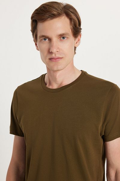 Tudors Μπλουζάκι Unisex Slim Fit Slim Fit 100% βαμβακερό μαλακό χακί με λαιμόκοψη