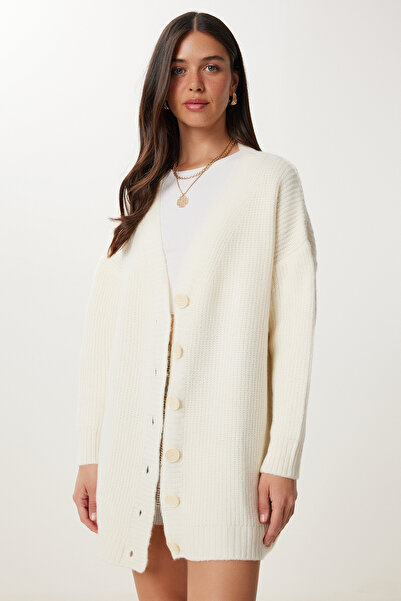 Happiness İstanbul Women's Bone Button Long Knitwear Cardigan Mx00244