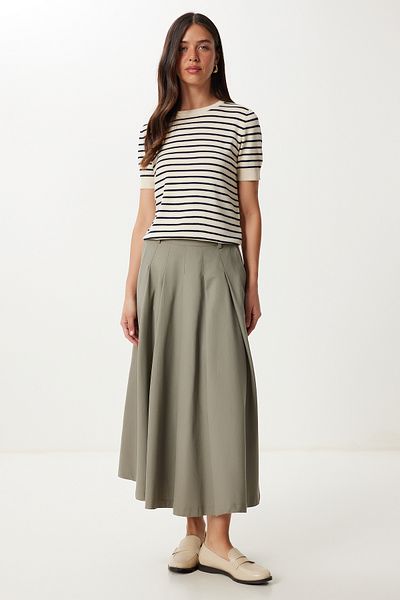 Happiness İstanbul Women's Dark Green Pocketed Gabardine Flared Skirt Gp00026
