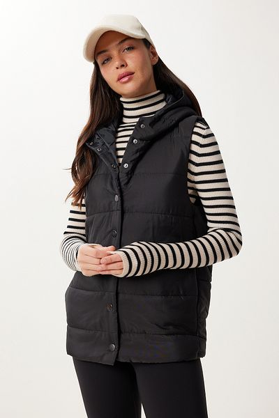 Happiness İstanbul Women's Black Hooded Inflatable Vest Qa00005