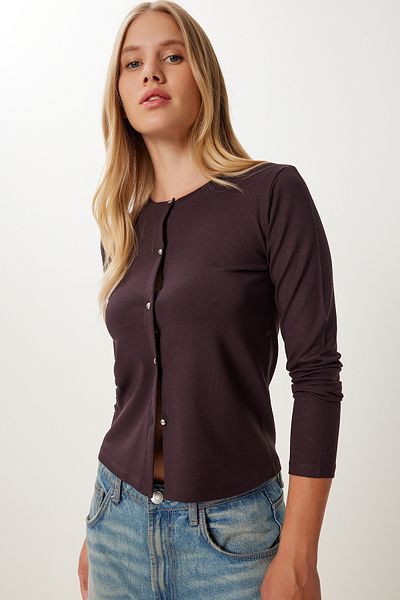 Happiness İstanbul Women's Brown Basic Seasonal Knitwear Cardigan Ub00417