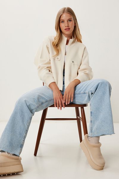Happiness İstanbul Women's Cream Cover Pocket Zippered Knitwear Cardigan Mx00246