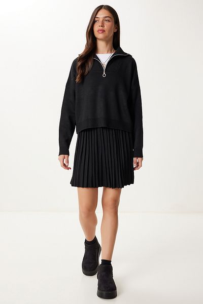 Happiness İstanbul Women's Black Knitwear Sweater Skirt Set Pf00113
