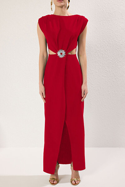 Trendyol Collection Red Accessory Detailed Woven Long Stylish Evening & Homecoming Dress Tprss25Ae00064