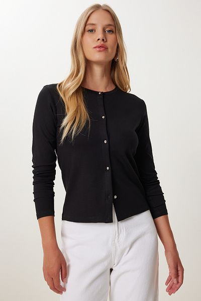 Happiness İstanbul Women's Black Basic Seasonal Knitwear Cardigan Ub00417