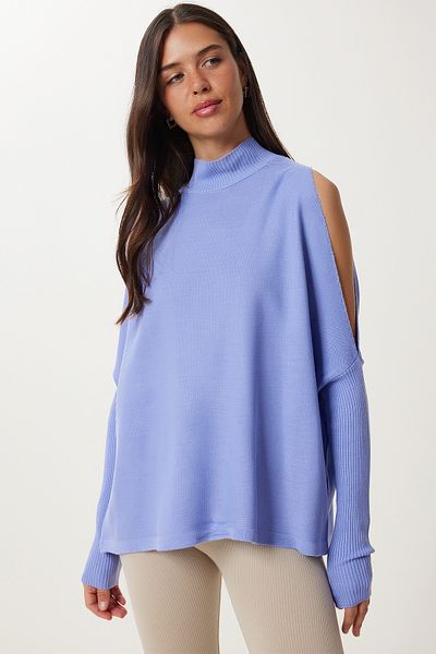 Happiness İstanbul Women's Dark Lilac Cut Out Detailed Oversize Knitwear Sweater AS00015