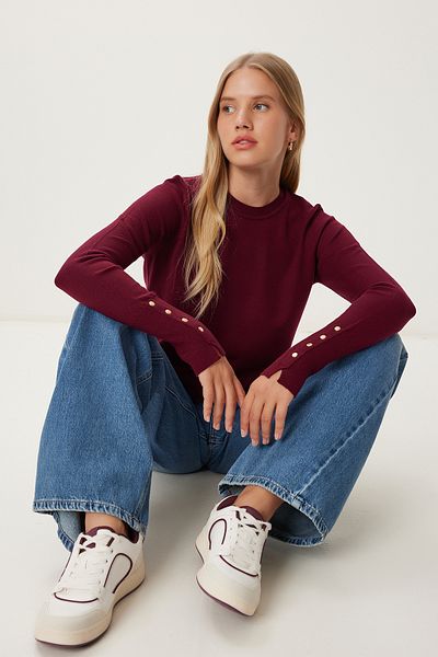 Happiness İstanbul Pulover de damă Burgundy Basic Knitwear MX00249