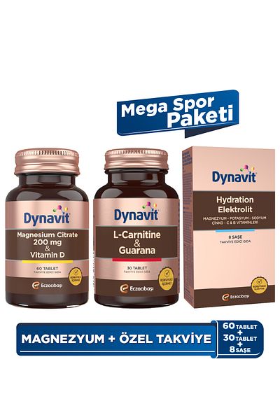 Dynavit Magnesium Citrate 200 Mg & L-Carnitine Guarana & Hydration Electrolyte - Mega Sports Pack