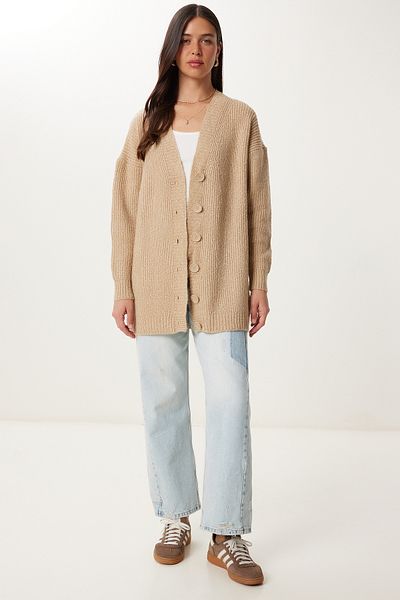 Happiness İstanbul Women's Beige Buttoned Long Knitwear Cardigan Mx00244