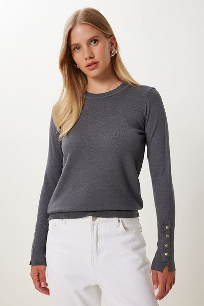 Happiness İstanbul Women's Anthracite Basic Knitwear Sweater Mx00249