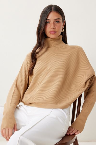 Happiness İstanbul Women's Biscuit Finger Snap Crop Ribbed Knitwear Sweater Mx00238