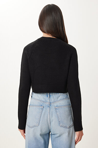 Happiness İstanbul Pulover de damă negru cu gât crop tricot MC00240