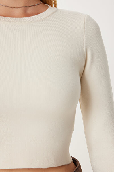 Happiness İstanbul Women's Cream Basic Crop Knitwear Sweater Mx00248