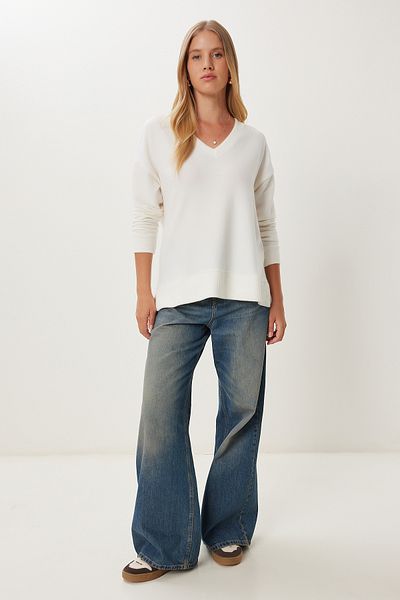 Happiness İstanbul Women's Ecru Soft Textured Basic Knitwear Sweater Ub00419