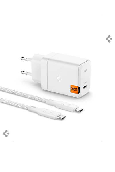 Spigen 65W USB-C Hızlı Şarj Aleti + 2m Şarj Kablo Samsung PPS 2.0 GaN Super Hızlı Type-C White - ACH05476