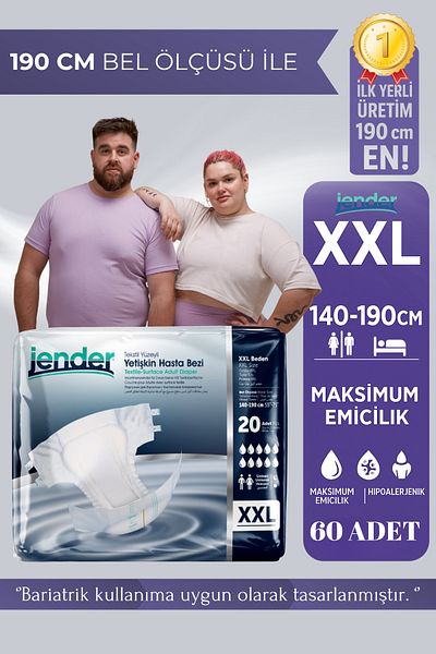 JENDER Patient Diapers with Waist Band XXL 3 Packs of 20