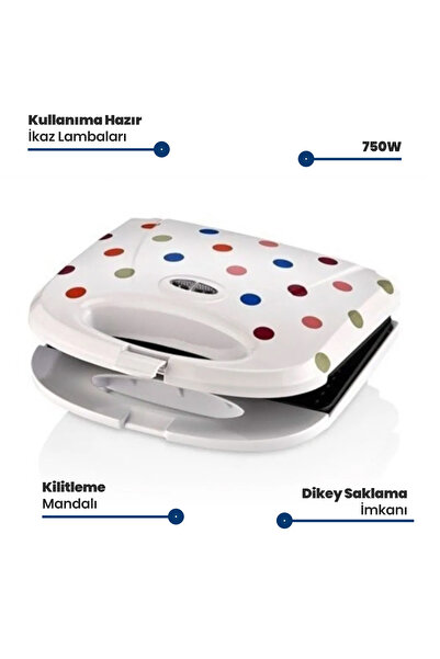 GOLDMASTER Benekli Desenli 750 Watt Isınmaya Dayanıklı Mini Tost Makinesi  Gm7426