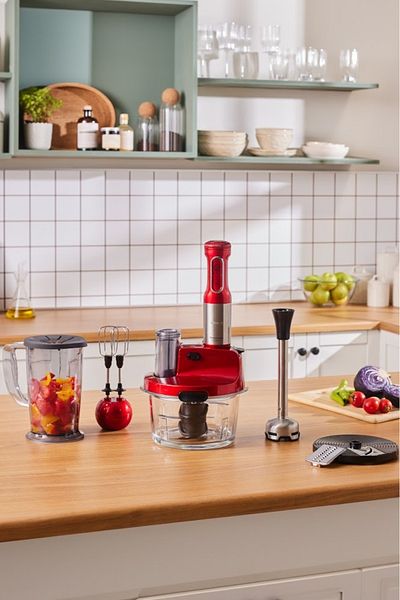 Karaca Mastermaid Prosteel Glas-Küchenmaschine, langer Standmixer, 6 Klingen, 2500 W, Kaiserrot