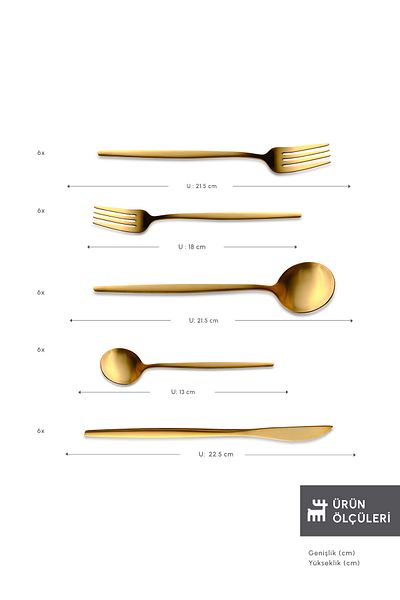 Karaca Orion Shiny Gold 30 Piece Fork Spoon Knife Set for 6 People
