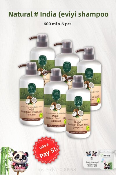 Eyüp Sabri Tuncer Natural Coconut Milk Shampoo - BUY 6 GET 5 PAY, 600 ml, ROSIE