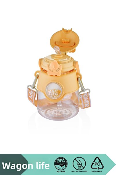 Vagonlife 1250ml Large Size - Decorated and Handled Polycarbonate Water Bottle with Silicone Straw