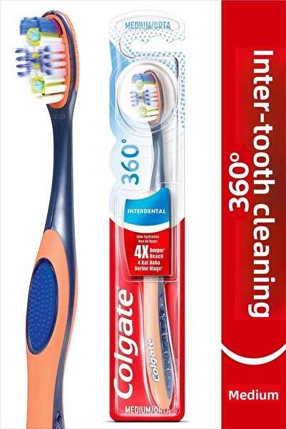 Colgate فرشاة أسنان متوسطة الحجم ذات شعيرات ناعمة للتنظيف بين الأسنان 360 درجة