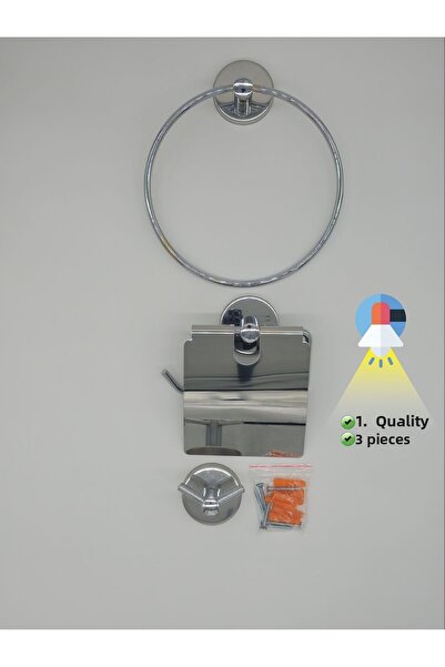 CSK إكسسوارات حمام مقاومة للصدأ مكونة من 3 قطع من الكروم اللامع - شماعات وحام...