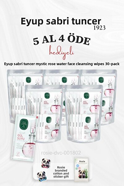 Eyüp Sabri Tuncer ماء الورد الصوفي - مناديل تنظيف الوجه 30 قطعة من قطن الورد