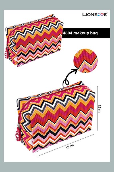 Lionesse Patterned Makeup Bag 4604 – Colorful Zigzag Pattern, Compact Size, Zippered, Durable Fabric