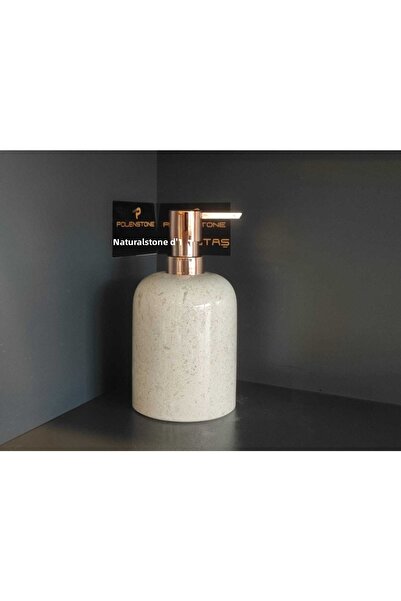 Polen Stone موزع الصابون السائل من الرخام البيج مع مضخة ذهبية وردية