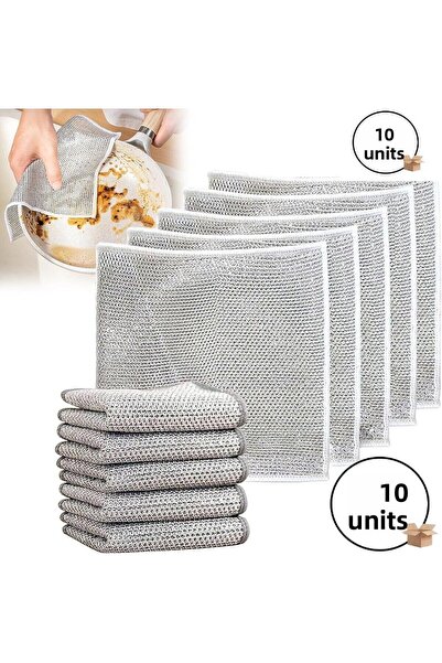 mrtbilisim Pachet de 10 - Lavetă de curățare din plasă de sârmă argintie anti...