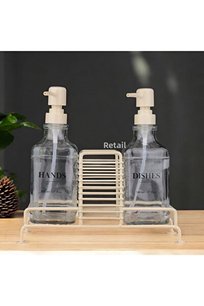 MİEN Cream Colored Liquid Soap Dispenser with 2 Stands - 2116420 -W