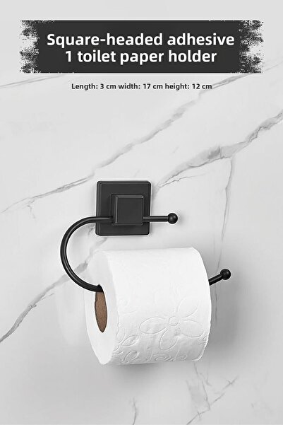 EWs حامل ورق تواليت أسود - لاصق ورأس مربع