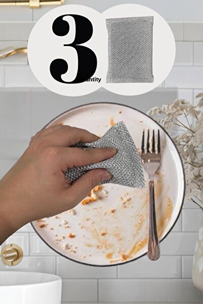 Fine Clean Dish Scrubbing Sponge 3 Pack Metallic Scourer, Wire Sponge