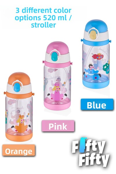 Vagonlife Tongues 520 ml Thick Tritan Water Bottle with Straw - with Carrying Strap - School Children's Bottle -Ffd2408