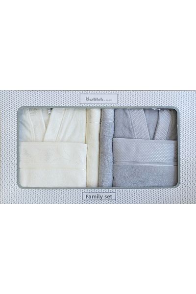 Özdilek Σετ οικογενειακό μπουρνούζι Cream Grey Ditsy