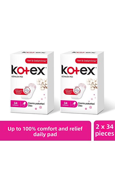 Kotex عبوة يومية مكونة من 34 قطعة عادية - عبوة من قطعتين
