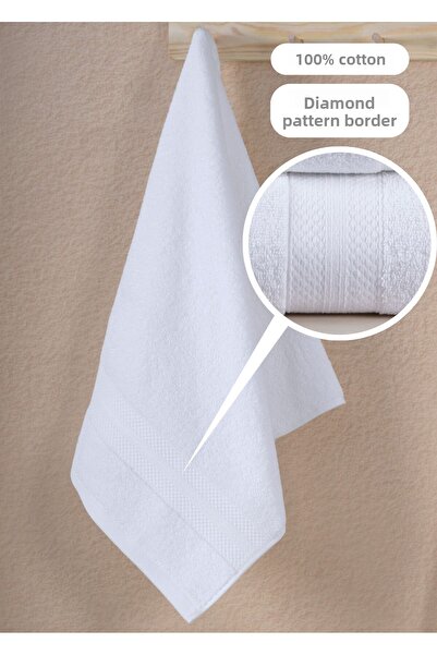 Ellaline 3-Piece Towel Set 100% Cotton Certified Diamond Pattern Border Hand / Face Towel Set 50X80Cm