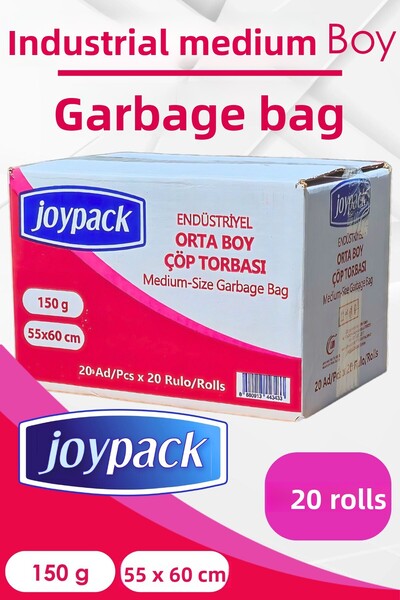 Joypack أكياس نفايات صناعية متوسطة الحجم 20 قطعة، 20 لفة - 150 جرام 55 × 60 س...