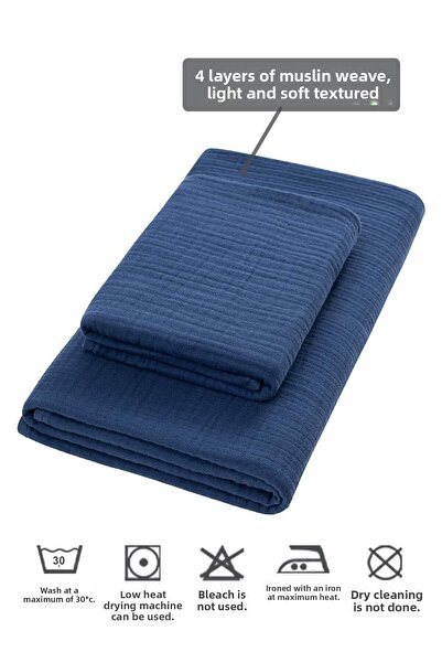 Denizli Concept Navy Blue Muslin Bath Towel Set - Soft & High Water Absorbent Bath Towel - 100% Cotton