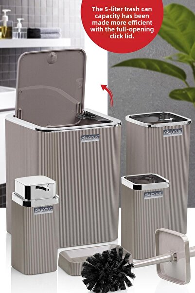 Okyanus Home Σετ μπάνιου Stella Mink Χρώμιο ριγέ τετράγωνο 5 τεμαχίων