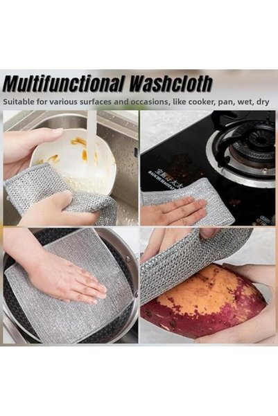 Duffa (5 bucăți) Lavetă de curățat Magic Inox din sârmă inoxidabilă pentru îndepărtarea murdăriei și a ruginii, cârpă magică de curățat cu strat dublu