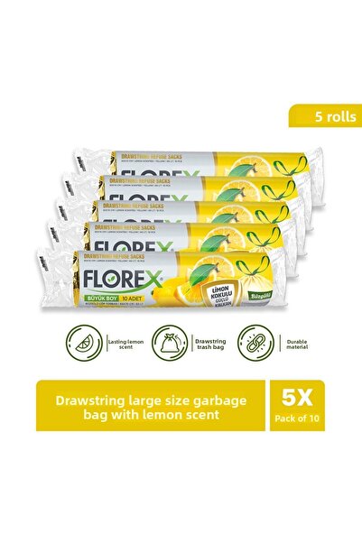 Florex Drawstring Lemon Scented Large Size Garbage Bag X 5 Rolls