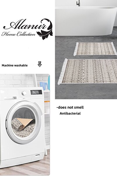 Dekoreko Digital 2-Piece Bathroom Set Star Leather Non-Slip Base Fringed Scandinavian Mali Light Brown