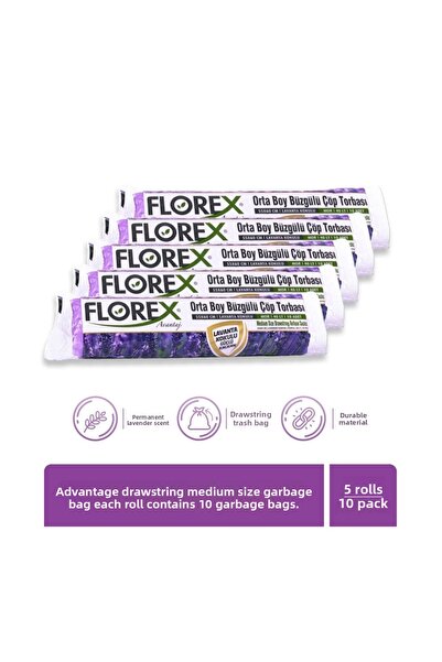 Florex حقيبة قمامة متوسطة الحجم برباط برائحة اللافندر من سلسلة Advantage × 5 ...