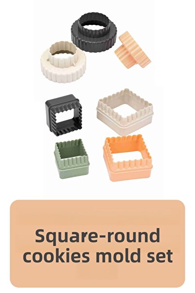 Eynel مجموعة قوالب البسكويت المربعة والمستديرة المسننة المكونة من 7 قطع على شكل قطاعة العجين