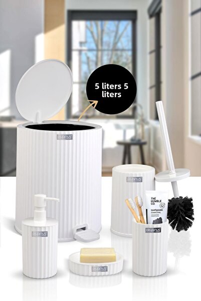 Okyanus Home طقم حمام بدواسة داخلية باللون الأبيض من Coliseum مكون من 5 قطع