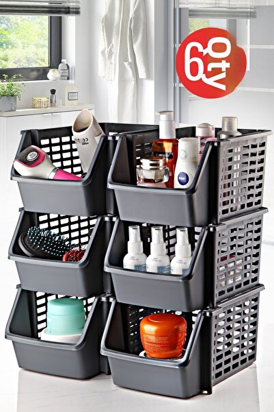 Nandy Home 6 Pieces Anthracite Under-Basin and Refrigerator Organizer