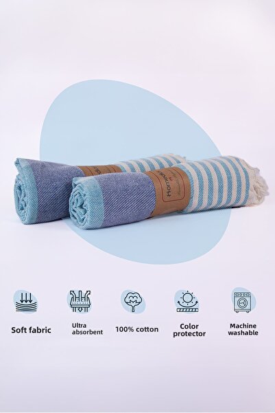 Homedius 100% Cotton Turquoise American Patterned Tasseled Loincloth 2-Piece - 100X180 cm