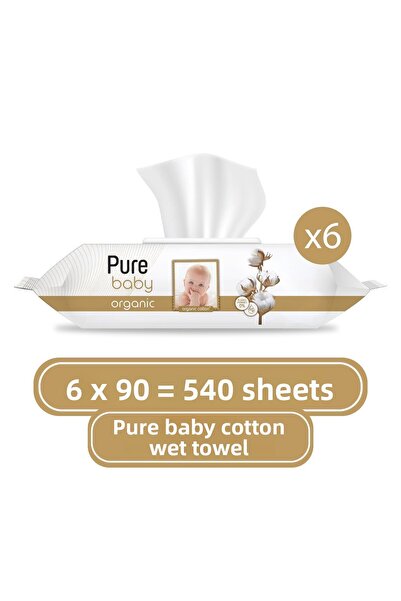 Pure Baby منشفة مبللة من القطن العضوي 6×90 (540 ورقة)